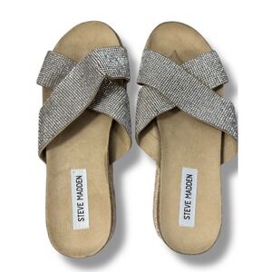 Steve Madden Platform‎ Sandals Rhinestone Espadrille Slides Size 8.5M